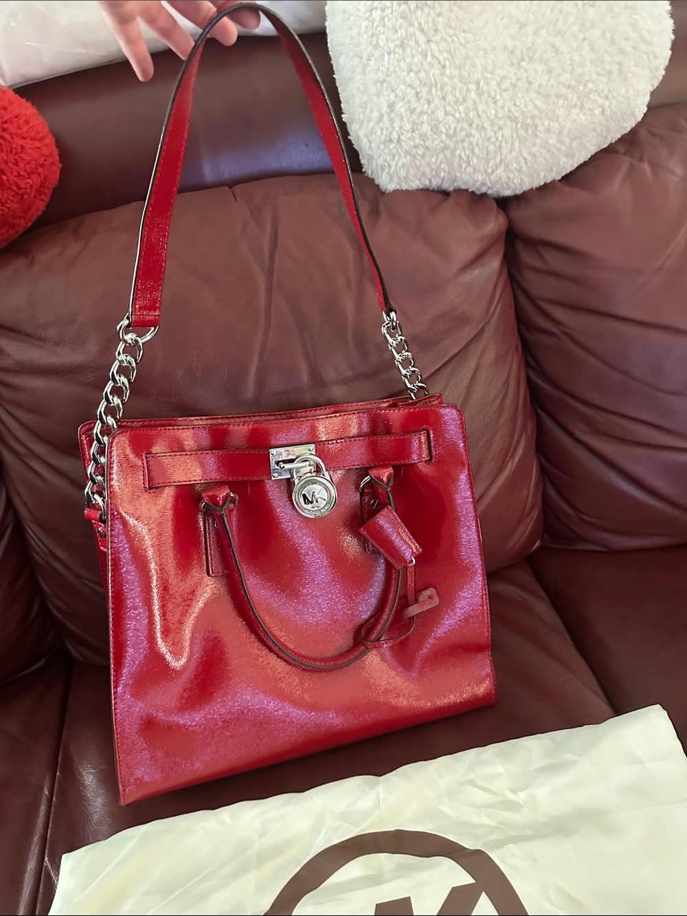 Michael Kors Red Leather Chain-Accent Satchel. Kept in original bag.